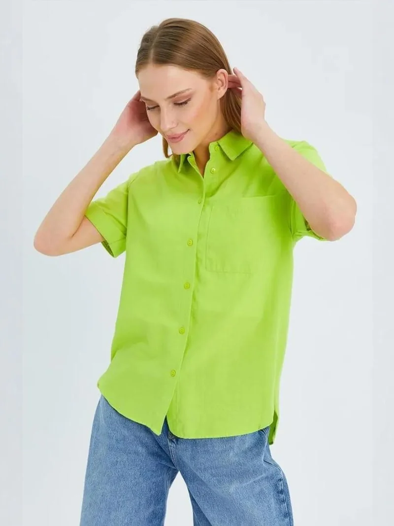 Mixray Forest Green MIXRAY Short Sleeve Shirt with Pockets for Women | Best Price UAE