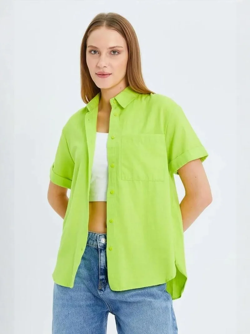 Mixray Forest Green MIXRAY Short Sleeve Shirt with Pockets for Women | Best Price UAE