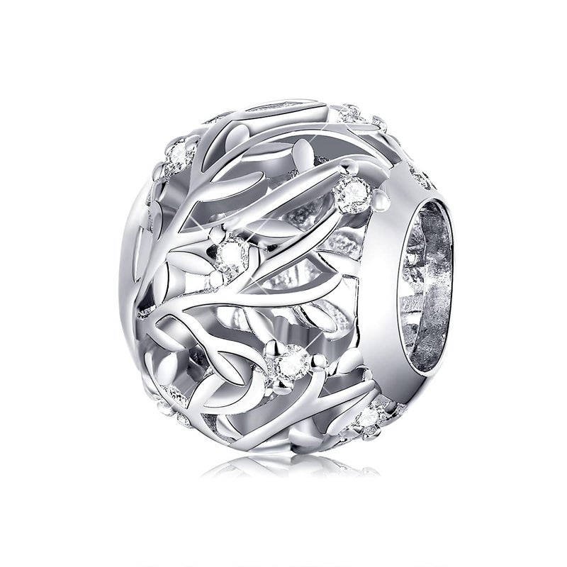 BISAER 925 Sterling Silver Openwork Charms Vine Beads Charm for Bracelets Jewelry Gifts