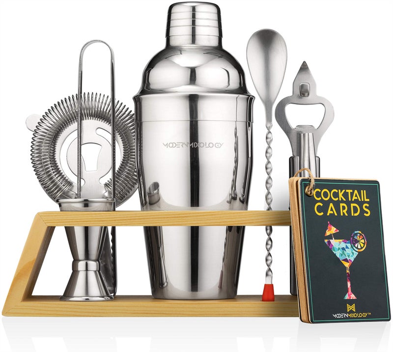 Modern Mixology Modern Mixology Bartender Kit with Bamboo Stand  Cocktail Shaker Set and Bar Accessories for Home Bar Drink Mixing and Mixology Kit 