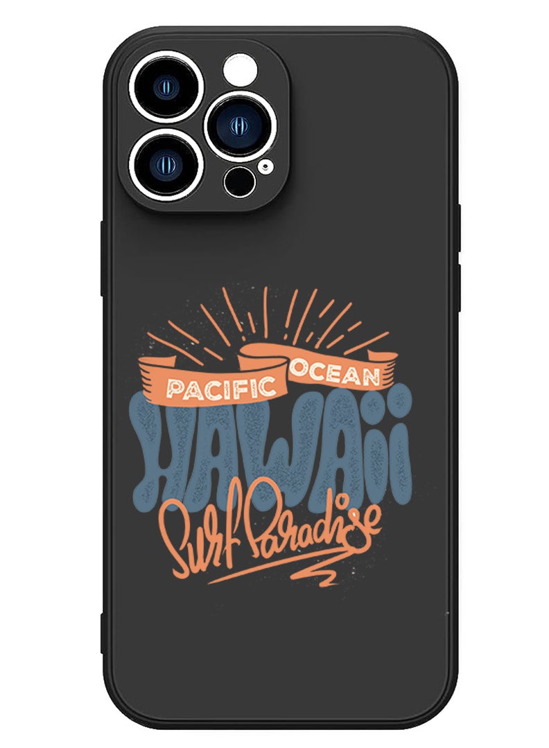 Theodor Protective Slim Fit Case Liquid Silicone Cover with Full Body Protection Anti-Scratch Shockproof Case For iPhone 15 Pro Max Black - Hawaii Surf Paradise Pacific - Image 1