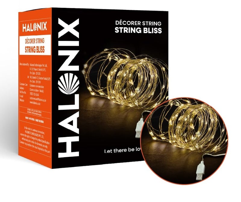 Halonix Bliss Rice Light | Decorative Light | Fairy Light | USB Powered | String Light | Diwali Light | Warm White| Pack 1 |Diwali Lights for Decoration for Home-Plastic,Corded Electric - Image 2