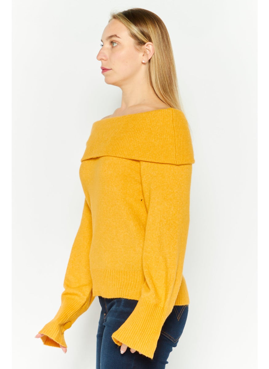 Women Off Shoulder Long Sleeves Knitted Sweater, Mustard - pzsku/ZF3B06EF16B2A34DA292BZ/45/_/1737641854/b67bdeb1-83cd-440f-967b-66941838104b