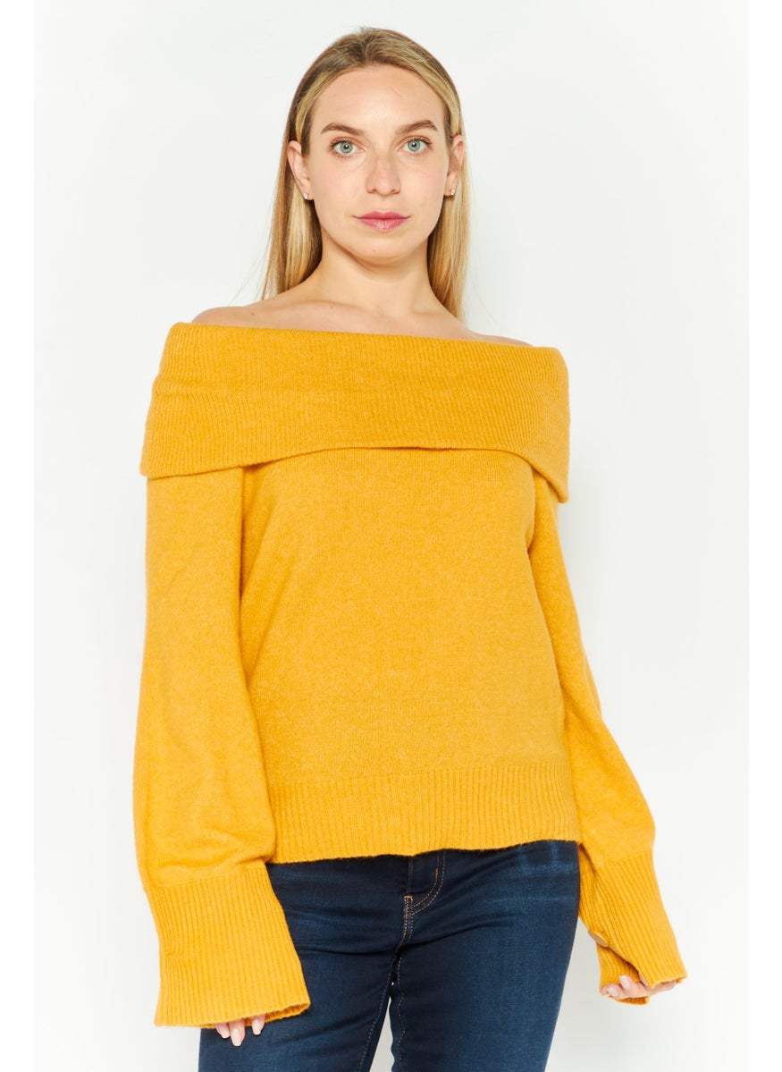 Women Off Shoulder Long Sleeves Knitted Sweater, Mustard - pzsku/ZF3B06EF16B2A34DA292BZ/45/_/1737641859/795d846c-a6e3-430f-97ec-478887785729