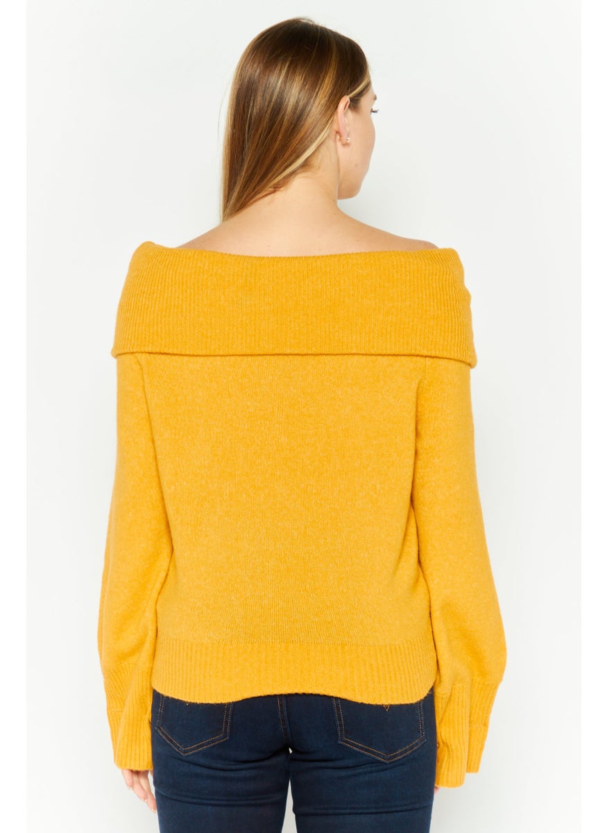 Women Off Shoulder Long Sleeves Knitted Sweater, Mustard - pzsku/ZF3B06EF16B2A34DA292BZ/45/_/1739110570/9605f5c5-e798-49a8-aac4-d4ff648a2c9d