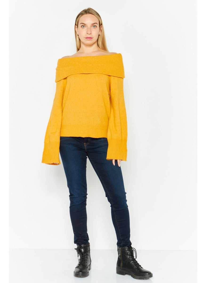 Women Off Shoulder Long Sleeves Knitted Sweater, Mustard - pzsku/ZF3B06EF16B2A34DA292BZ/45/_/1739110731/5ef4aa3f-d0cc-4827-a9e4-ad80e63b49f8