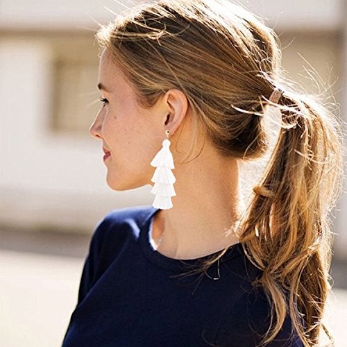 BaubleStar Fashion Tassel Dangle Earrings for Women Layered Long Bonita Tiered Thread Tassel White Drop Statement Jewelry - Image 4