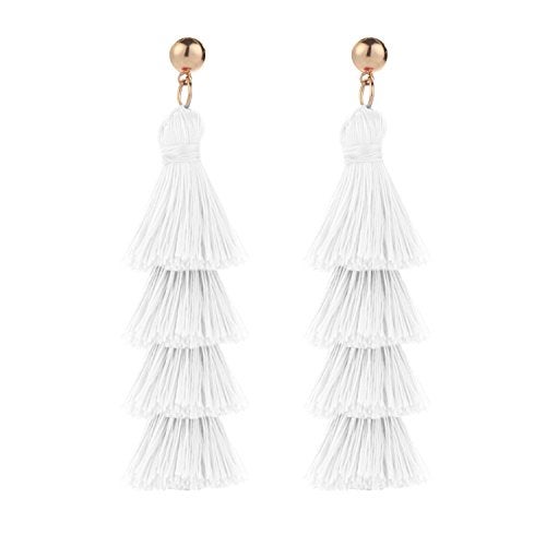 BaubleStar Fashion Tassel Dangle Earrings for Women Layered Long Bonita Tiered Thread Tassel White Drop Statement Jewelry - Image 5