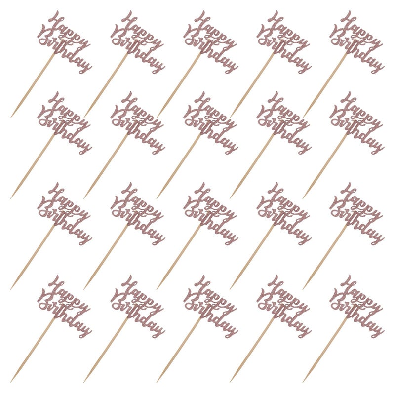 Rose Gold Glitter Cake Toppers 20pcs Birthday Party Cupcake Decorations - Image 2