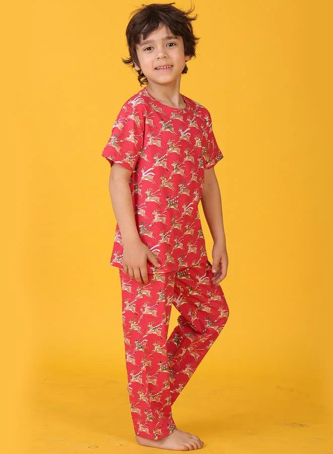 Anthrilo Anthrilo All Over Reindeer Print T-Shirt and Pyjama Set