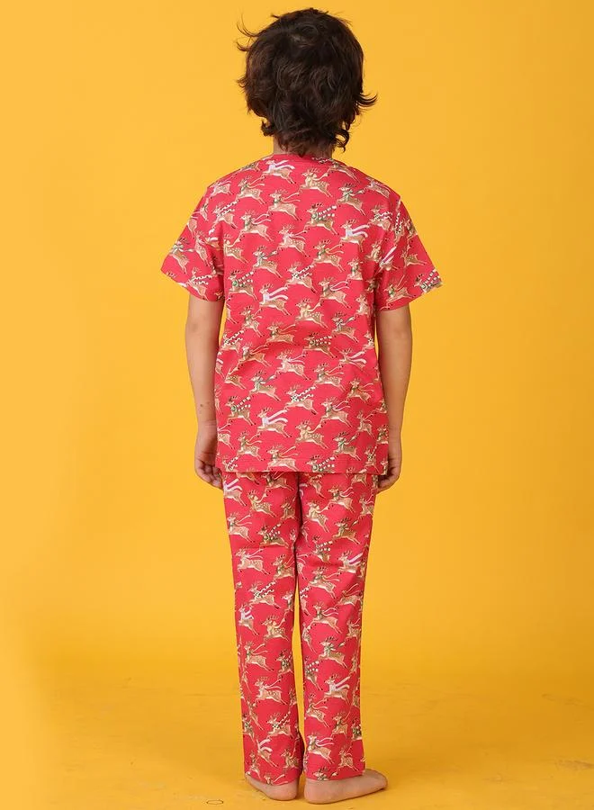 Anthrilo Anthrilo All Over Reindeer Print T-Shirt and Pyjama Set