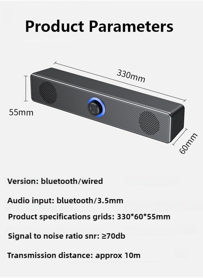 ZEPONOVA - Computer Speaker, Bluetooth speaker(new), support both Bluetooth connection and 3.5mm AUX input, USB powered soundbar with volume knob - Image 1