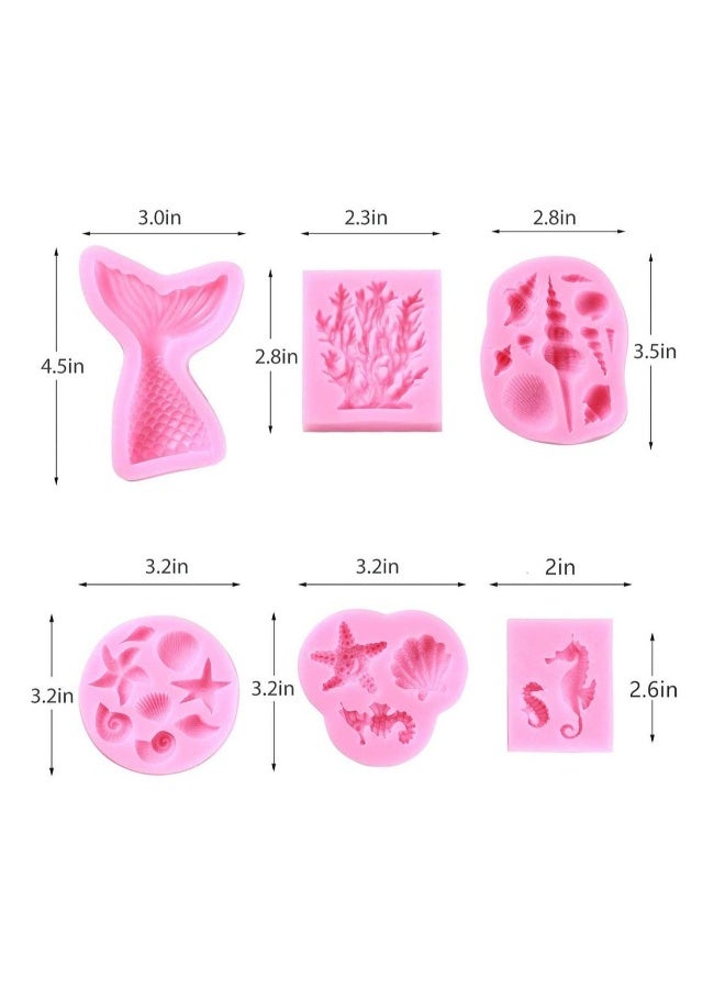 6 Pcs Marine Theme Fondant Silicone Mold Seashell Sea Life Chocolate/Fondant/Candy Baking For Cake Decor DIY Handmade Tools for Mermaid Decoration  - Image 4