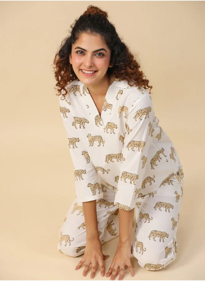 sanskrutihomes All Over Animal Print T-Shirt & Pyjama Set by Styli