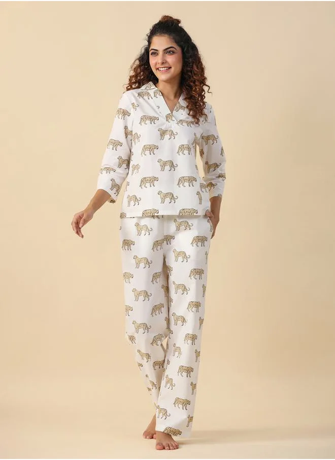 sanskrutihomes All Over Animal Print T-Shirt & Pyjama Set by Styli