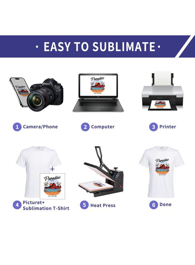 METFUIN Sublimation Blank T-Shirts, Polyester, Crew Neck, White, Unisex, White, L - Image 5