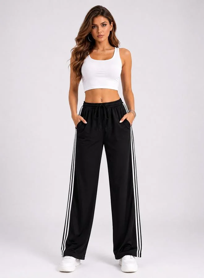 Take Two Black Side Stripe Straight Leg Joggers By Gravt