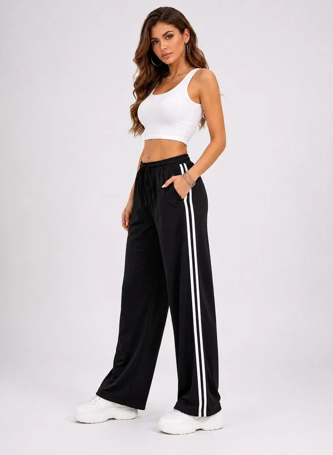 Take Two Black Side Stripe Straight Leg Joggers By Gravt