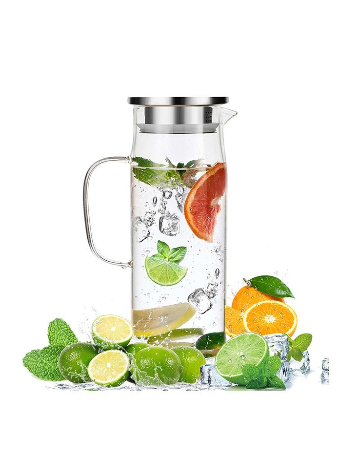 1.5-liter glass water bottle, sealed lid water bottle, heat-resistant water bottle, suitable for cold and hot water, wine, iced tea and fruit juice beverages - Image 1