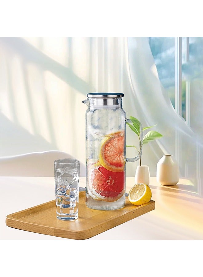 1.5-liter glass water bottle, sealed lid water bottle, heat-resistant water bottle, suitable for cold and hot water, wine, iced tea and fruit juice beverages - Image 2