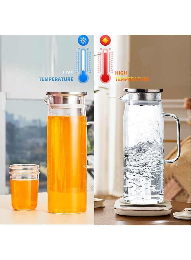 1.5-liter glass water bottle, sealed lid water bottle, heat-resistant water bottle, suitable for cold and hot water, wine, iced tea and fruit juice beverages - Image 3