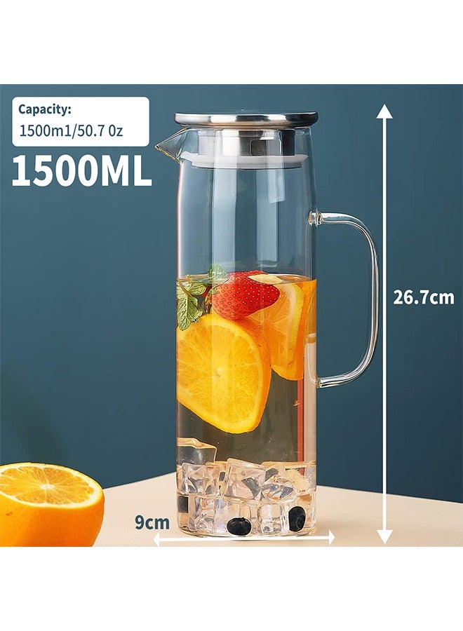 1.5-liter glass water bottle, sealed lid water bottle, heat-resistant water bottle, suitable for cold and hot water, wine, iced tea and fruit juice beverages - Image 5