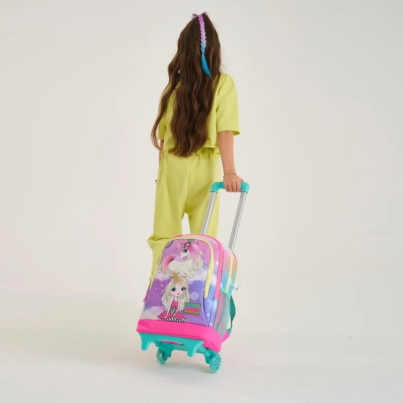 CORAL HIGH Kids Pink Water Green Unicorn Girl Patterned Trolley 3-Piece School Bag Set SET0123933