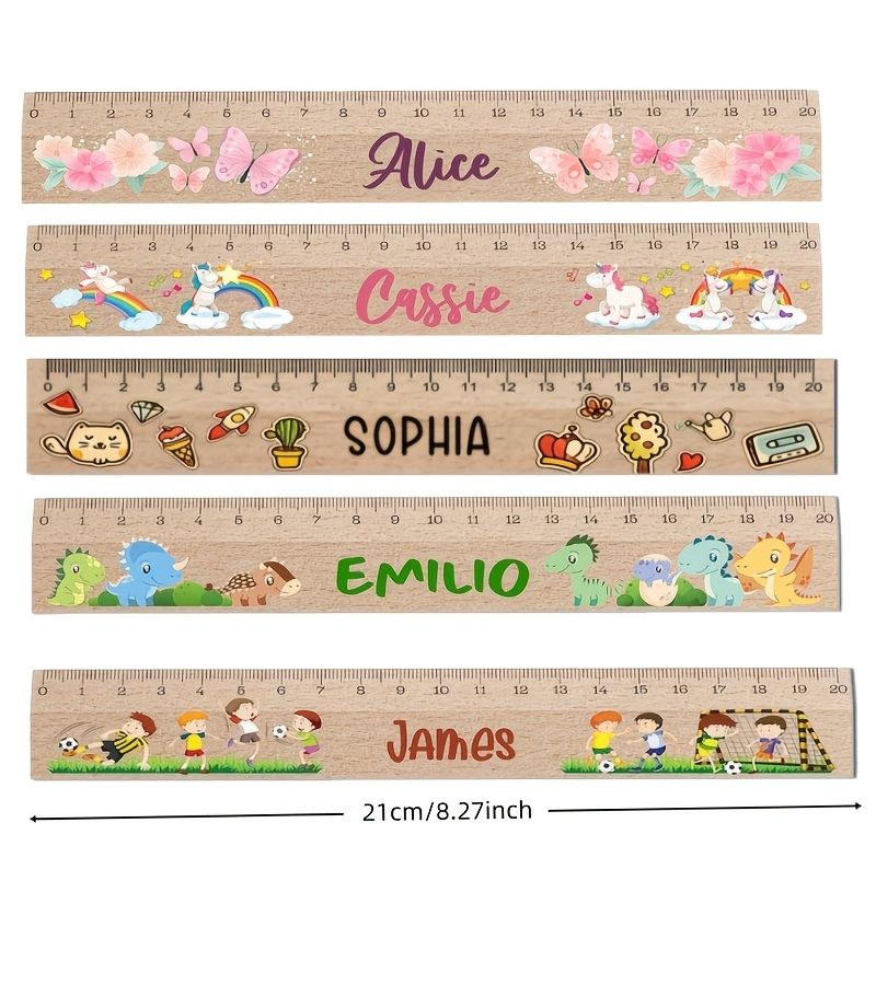 Custom Name Wooden Ruler Style 5 Kawaii Multiple Patterns Themed Measuring Tool Personalized Ruler For First Day Of School Cute Designs Gift For Back To School Mathematical Instruments - Image 3