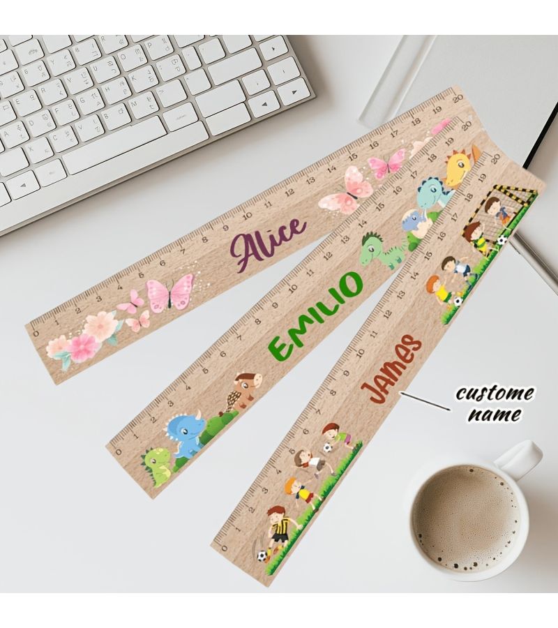 Custom Name Wooden Ruler Style 5 Kawaii Multiple Patterns Themed Measuring Tool Personalized Ruler For First Day Of School Cute Designs Gift For Back To School Mathematical Instruments - Image 5