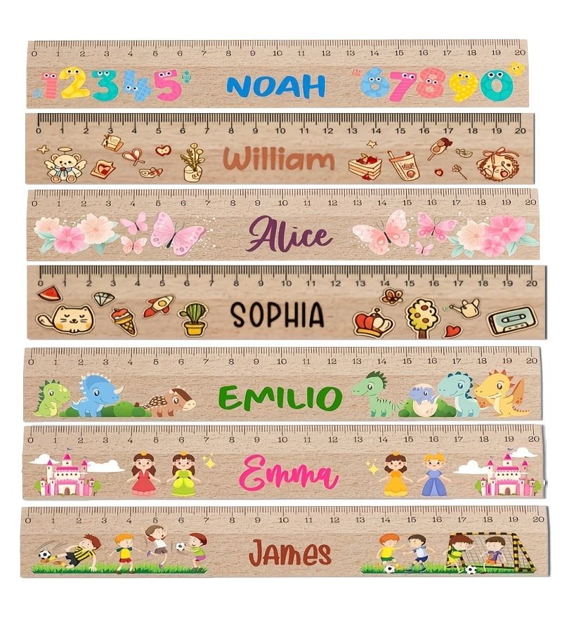 Custom Name Wooden Ruler Style 5 Kawaii Multiple Patterns Themed Measuring Tool Personalized Ruler For First Day Of School Cute Designs Gift For Back To School Mathematical Instruments - Image 4