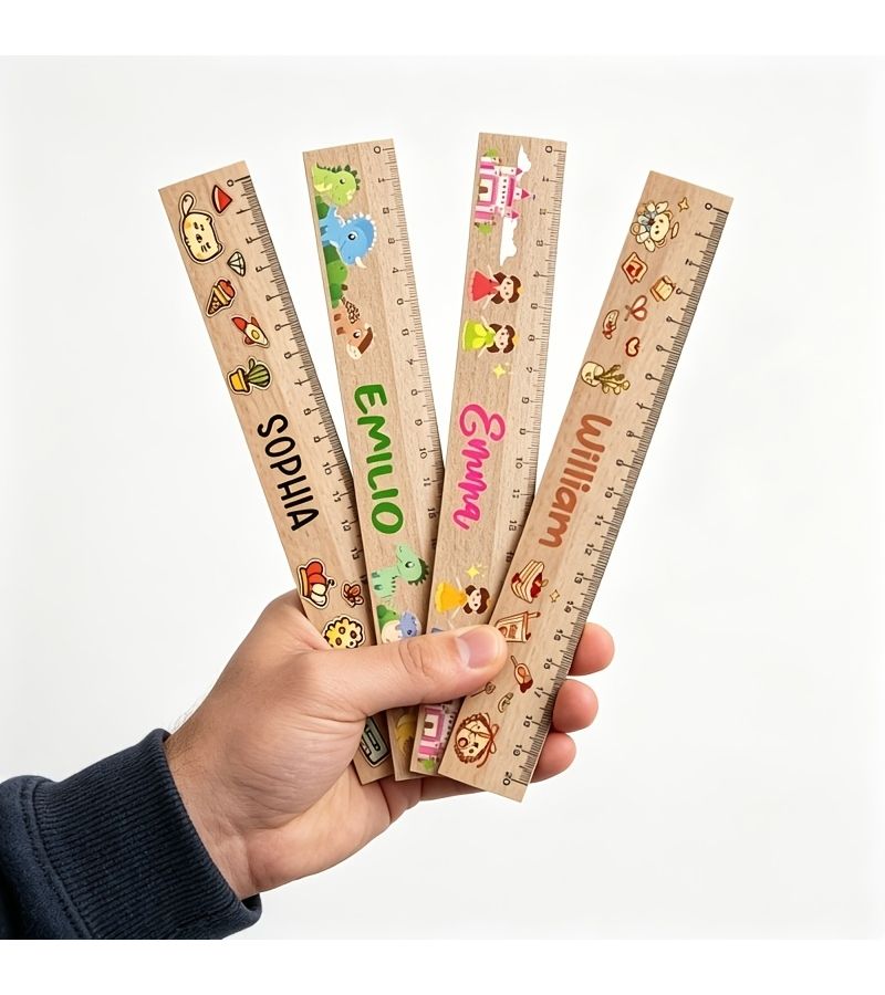 Custom Name Wooden Ruler Style 5 Kawaii Multiple Patterns Themed Measuring Tool Personalized Ruler For First Day Of School Cute Designs Gift For Back To School Mathematical Instruments - Image 2