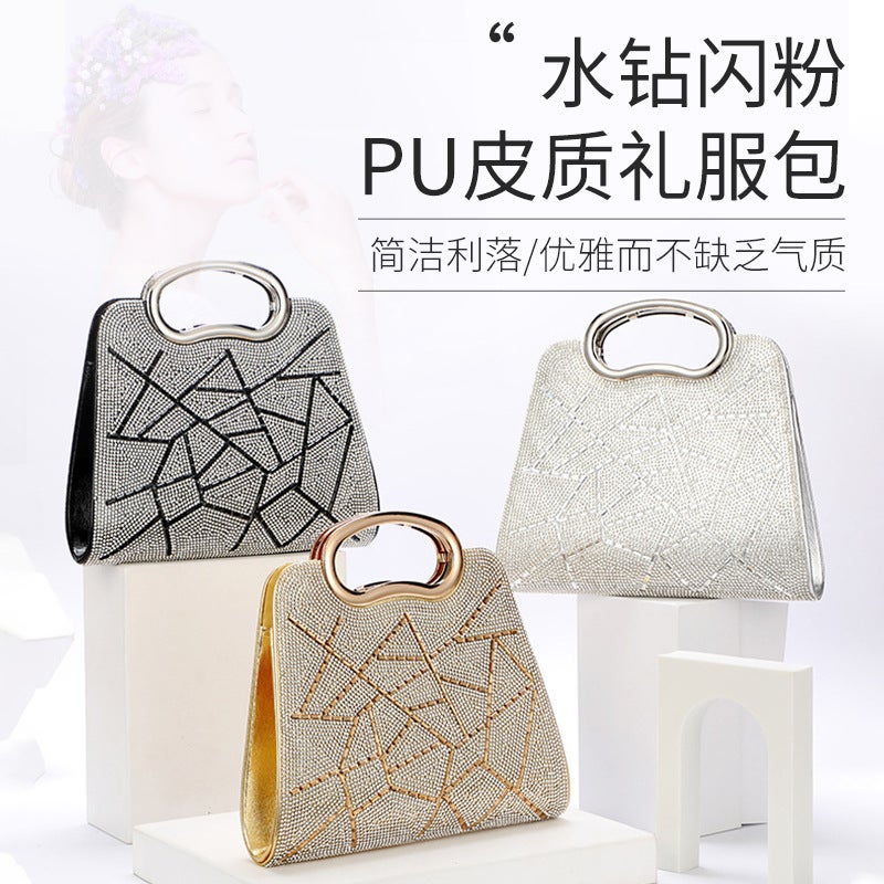 New Evening Bag Irregular Stripe Rhinestone Glitter Pu Leather Portable Women'S Gift Bag - Image 2