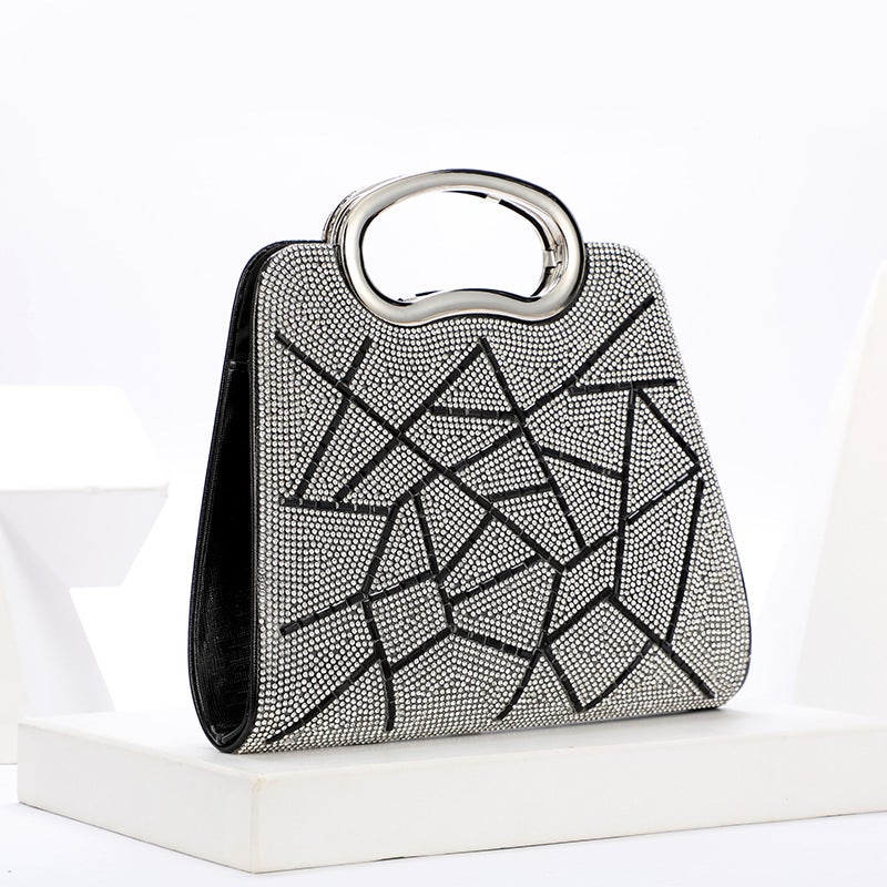 New Evening Bag Irregular Stripe Rhinestone Glitter Pu Leather Portable Women'S Gift Bag - Image 1