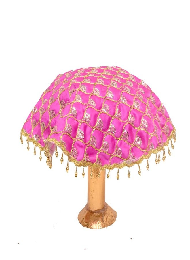 Dulhan Golden Moti Border Satin Silk Worked Thali-Cover/Thaal-Posh/Pooja Thali Cloth (18X18 Pink) - Image 5