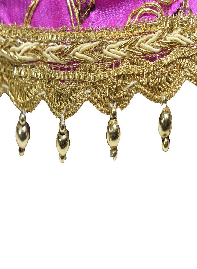 Dulhan Golden Moti Border Satin Silk Worked Thali-Cover/Thaal-Posh/Pooja Thali Cloth (18X18 Pink) - Image 3