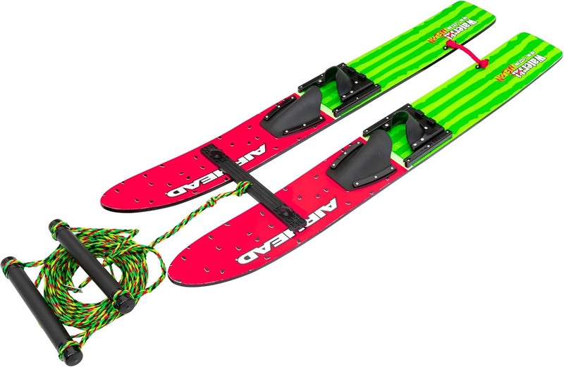 Airhead Watermelon 47 Combo Water Skis with Removable Training bar with Double Handle Rope and Adjustable bindings US Child Size 512 - Image 1