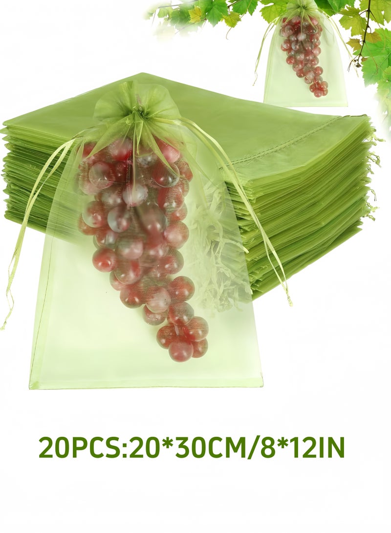 Generic 20 Pack Drawstring Protective Mesh Bags, Reusable Nylon Insect and Bird Proofing Yarn Bags for Vegetables, Fruits and Flowers, Fruit and Vegetable Storage Bags Gift Bags Dark Green  - Image 1