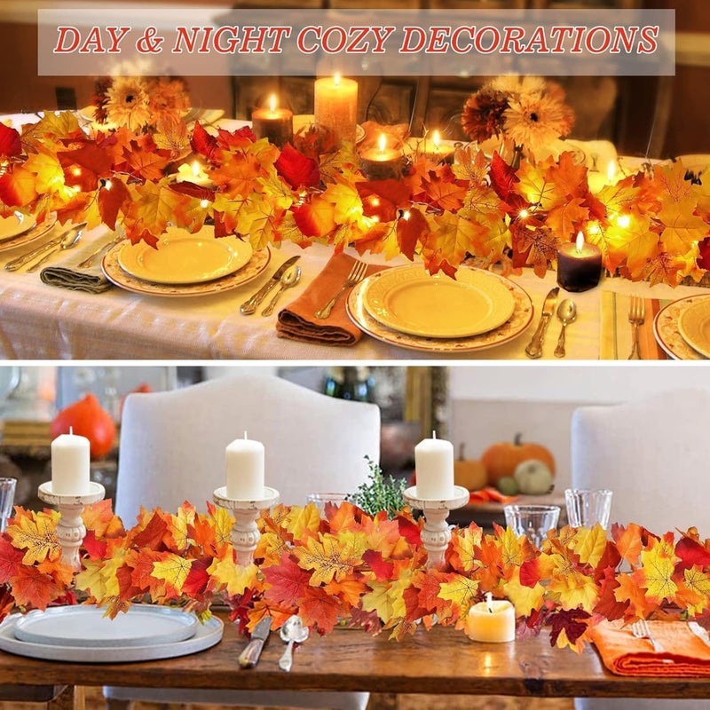 HINZER 2 Pack Fall Decor Maple Leaves Garland with Lights Battery Operated Fall Thanksgiving Decorations Garland for Home Porch Front Door Table Mantle Outdoor Autumn Harvest Halloween Decor, 11.8Ft 40LED - Image 3