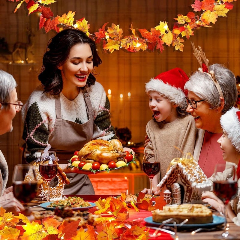 HINZER 2 Pack Fall Decor Maple Leaves Garland with Lights Battery Operated Fall Thanksgiving Decorations Garland for Home Porch Front Door Table Mantle Outdoor Autumn Harvest Halloween Decor, 11.8Ft 40LED - Image 4