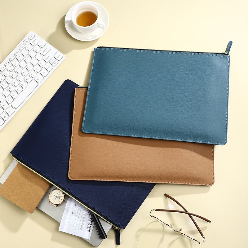 A4 Document Bag Leather Briefcase Conference Storage Bag High-End Waterproof Insurance Policy Folder Pu Zipper Bag - Image 5
