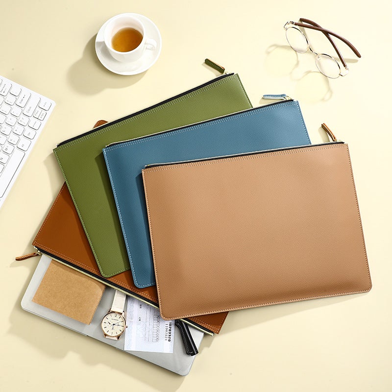 A4 Document Bag Leather Briefcase Conference Storage Bag High-End Waterproof Insurance Policy Folder Pu Zipper Bag - Image 2
