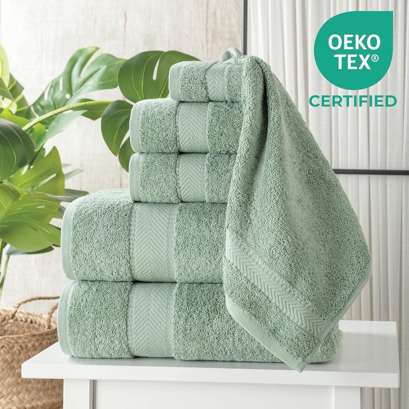 TEXTILOM 100% Turkish Cotton 6 Pcs Luxury Bath Towels, Soft & Absorbent Bathroom Towels Set (2 Bath Towel, 2 Hand Towel, 2 Washcloths)- Green - Image 2