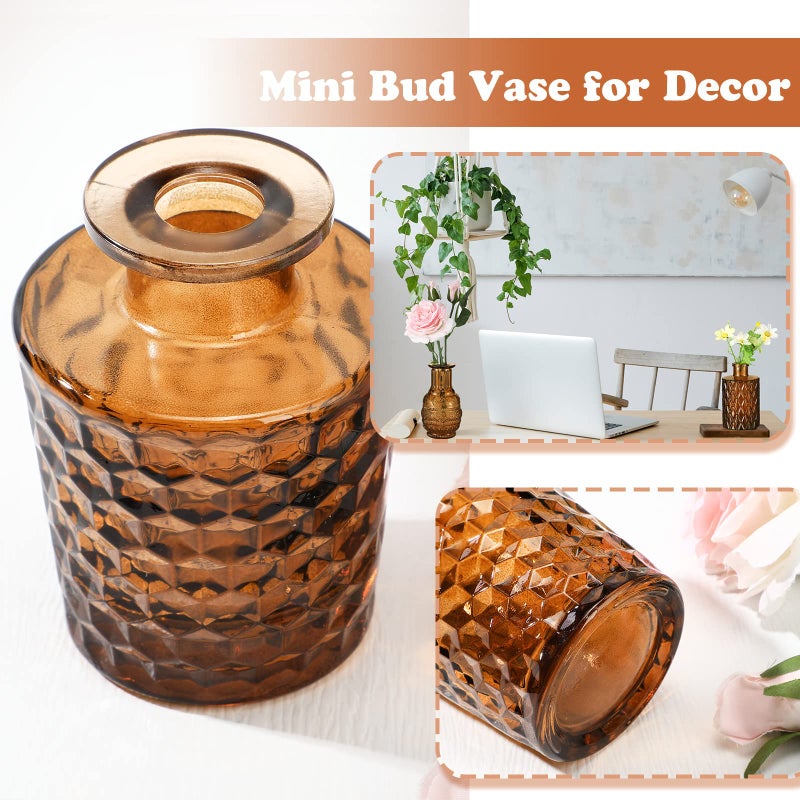 Inbagi 20 Pcs Glass Bud Vase Set - Dark Amber Small Flower Vases Bulk, Vintage Embossed Decorative Bottles for Wedding Valentine Home Table Centerpieces Decor - Image 4