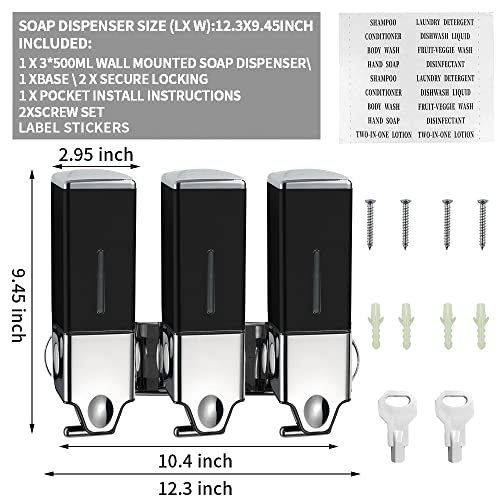 prosfalt 3 x 500ml per Cup Wall Mounted Manual Soap Dispenser for Home, Bath, Kitchen, Hotels, Restaurants. Shower and Lotion Dispenser (Black) - Image 5