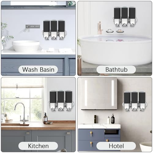 prosfalt 3 x 500ml per Cup Wall Mounted Manual Soap Dispenser for Home, Bath, Kitchen, Hotels, Restaurants. Shower and Lotion Dispenser (Black) - Image 4