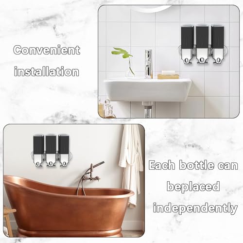 prosfalt 3 x 500ml per Cup Wall Mounted Manual Soap Dispenser for Home, Bath, Kitchen, Hotels, Restaurants. Shower and Lotion Dispenser (Black) - Image 2