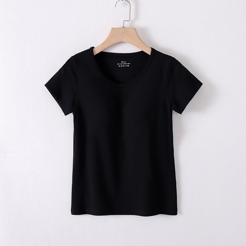 T-Shirt For Women With Chest Pad, All-In-One Long Style, Anti-Exposure Short-Sleeved Top, Bottoming Intimates, Can Be Worn Outside In - Image 1