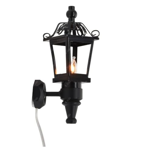 iLAND 112 Scale Accessories of Dollhouse Lights Classic Miniature Lamp for Dollhouse Decoration Exquisite Metal Black Wall Light wPlug - Image 5