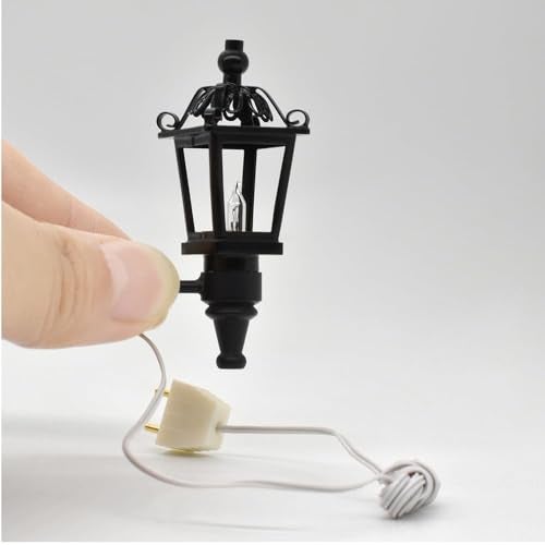 iLAND 112 Scale Accessories of Dollhouse Lights Classic Miniature Lamp for Dollhouse Decoration Exquisite Metal Black Wall Light wPlug - Image 1