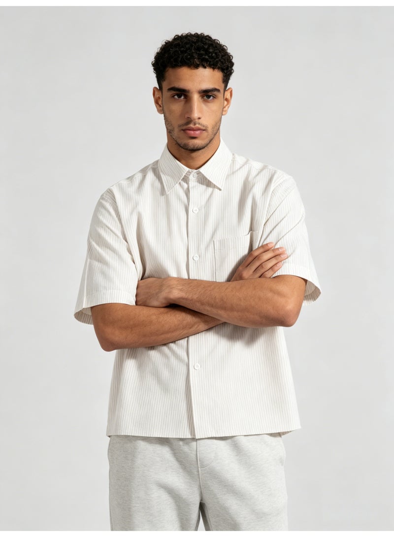 زارا ZARA Men’s Vertical Stripe Short Sleeve Collared Button Down Shirt - Image 4